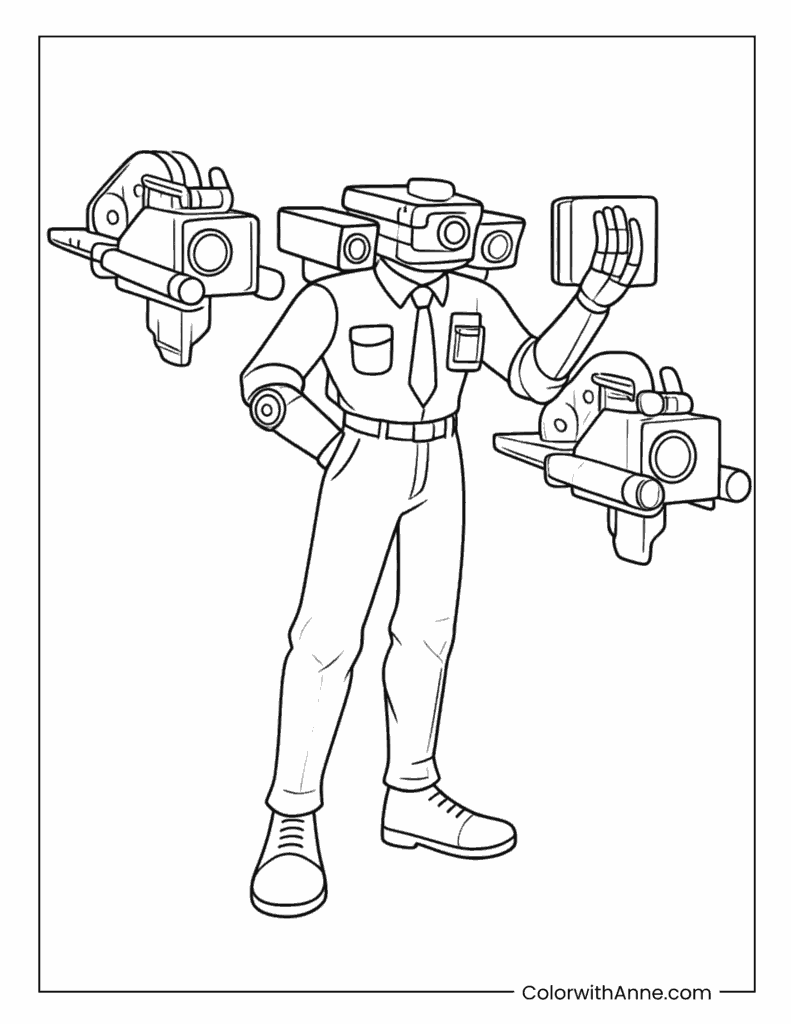 Camera Man with Flying Drones Coloring Page