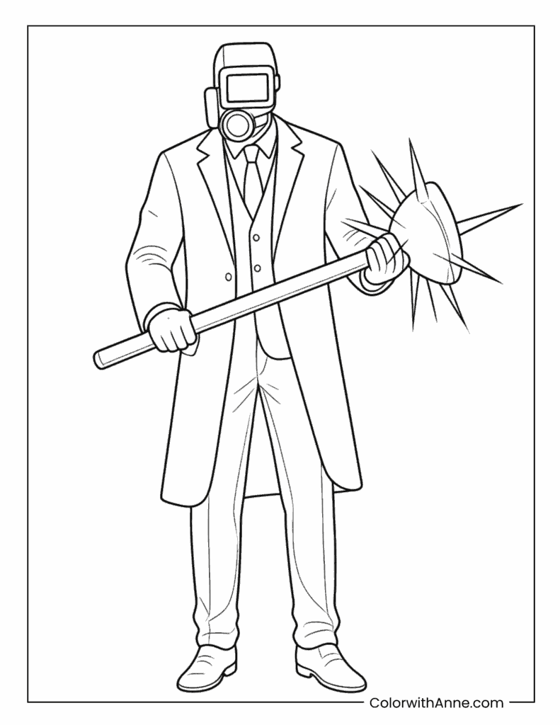 Camera Man with Spiked Mace Coloring Page