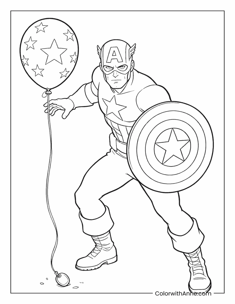 Captain America and a Star Balloon Coloring Page