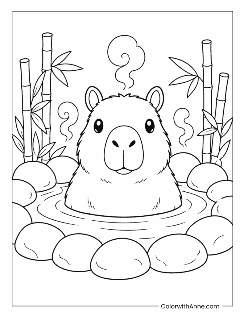 Capybara Hot Springs Coloring Page