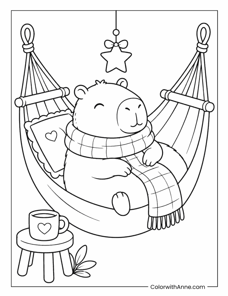 Capybara Relaxing in Hammock Coloring Page