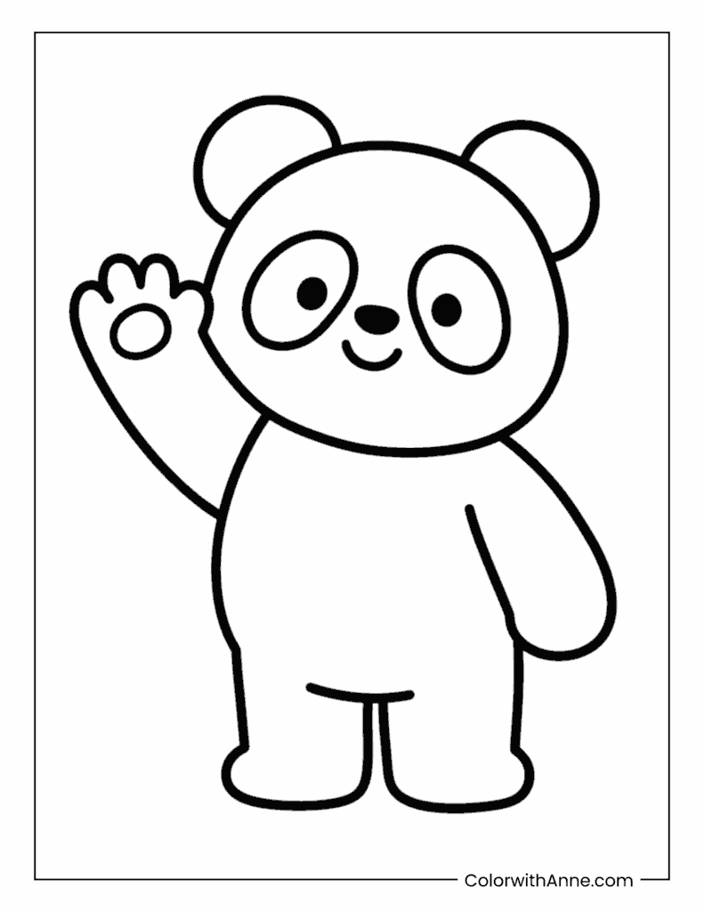 Cartoon Panda Waving Hello Coloring Page