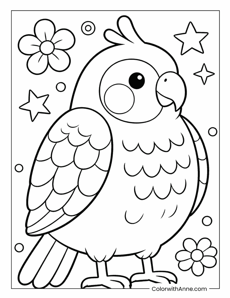 Cartoon Parrot Coloring Page for Kids