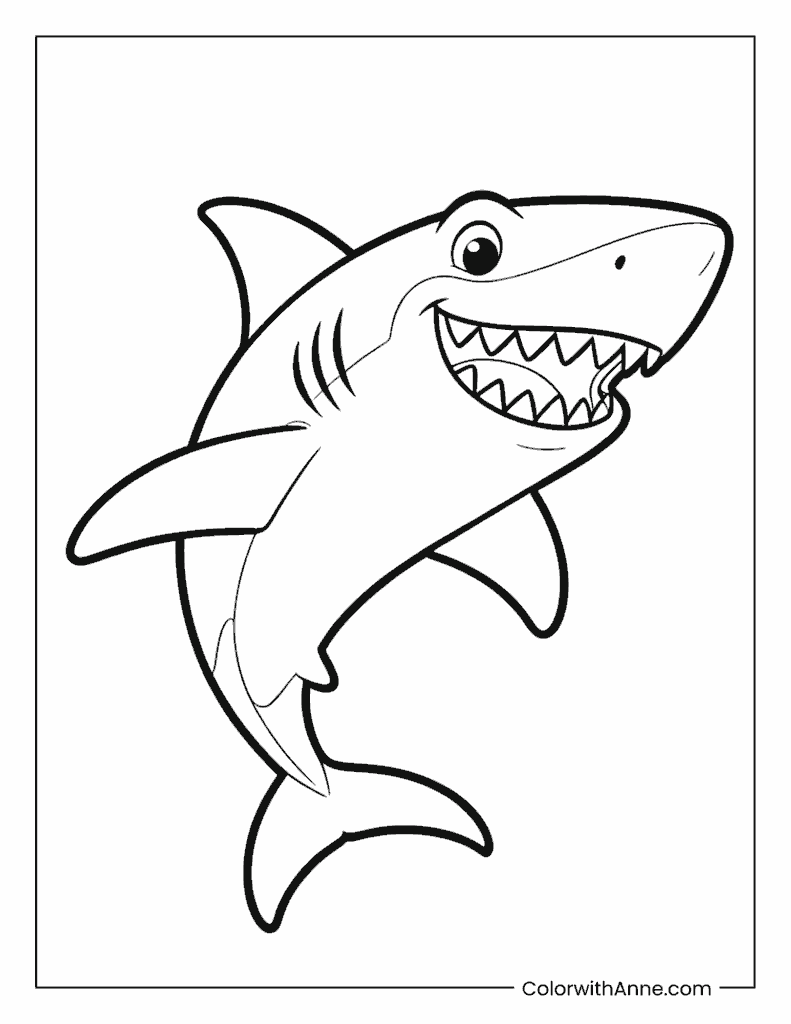Cartoon Shark Swimming Upward Coloring Page