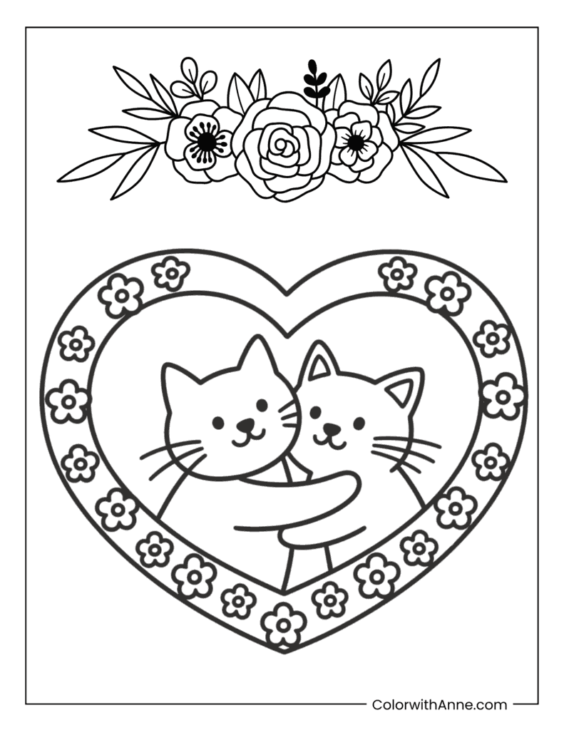 Cat Couple Valentine’s Day Coloring Page