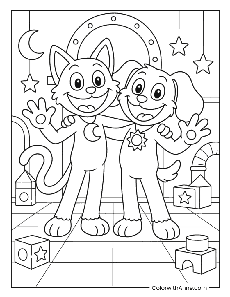 CatNap And DogDay In Playroom Coloring Page