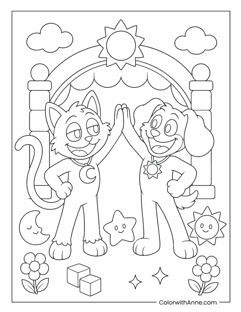 CatNap & DogDay High Five Coloring Page