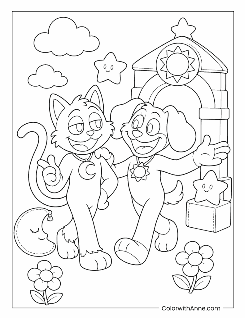 CatNap & DogDay Out for a Walk Coloring Page