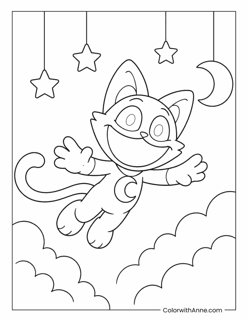 CatNap Floating Among Clouds Coloring Page
