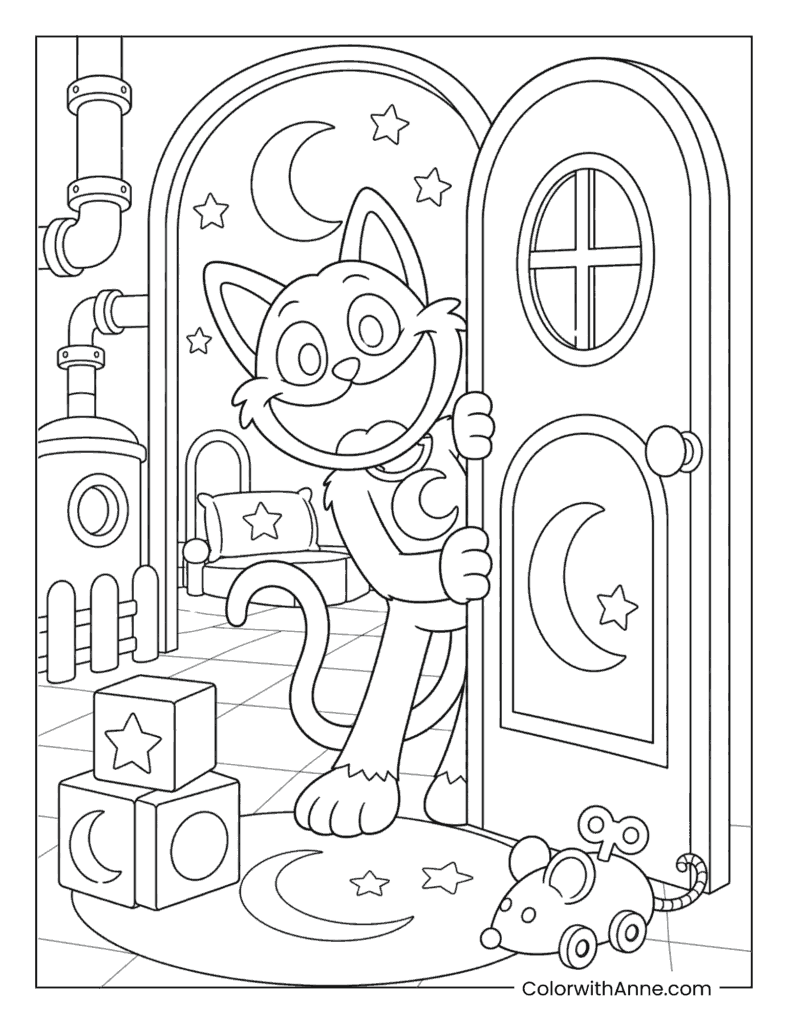 CatNap Peeking Through Door Workshop Coloring Page