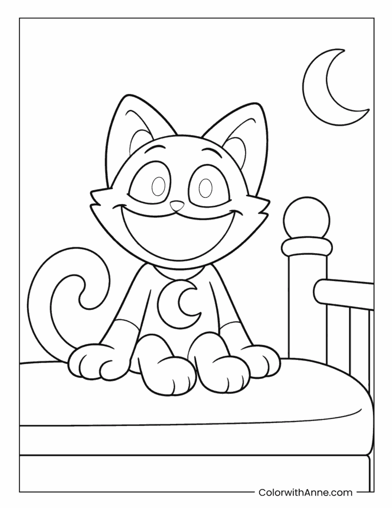 CatNap Sitting On Bed Coloring Page