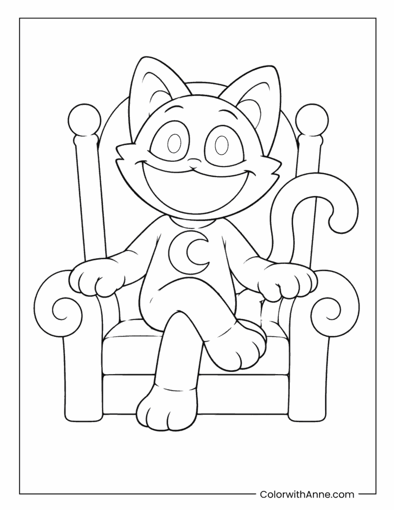 CatNap Sitting On Throne Coloring Page