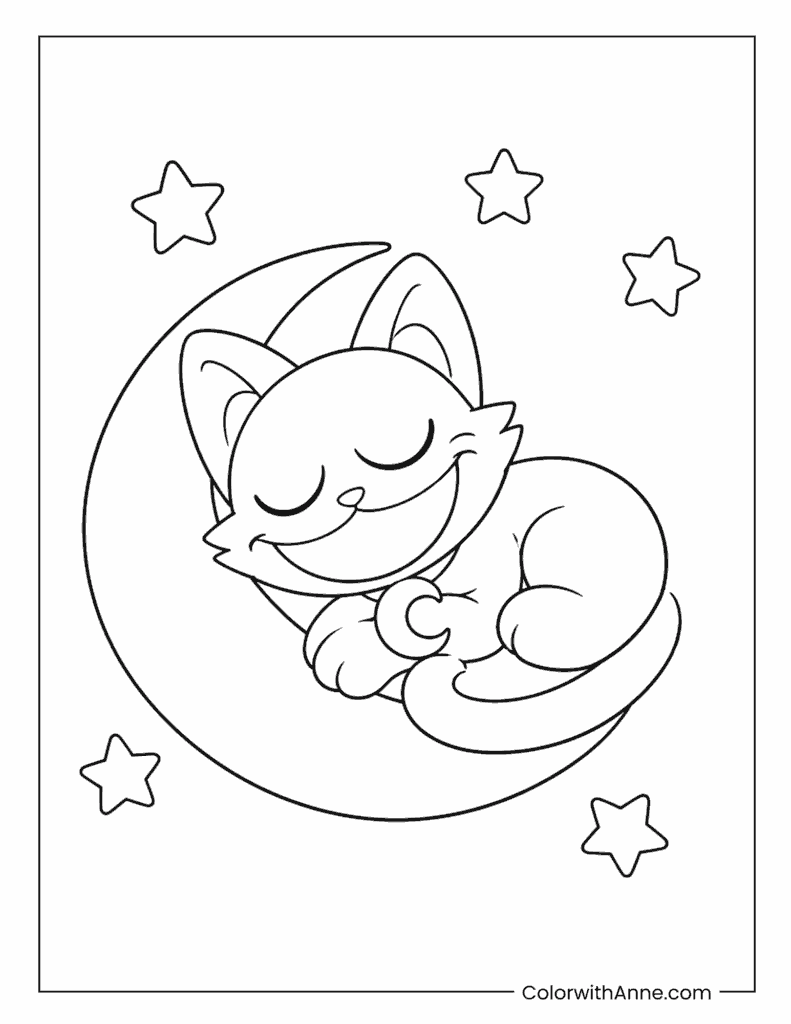 CatNap Sleeping On Crescent Moon Coloring Page