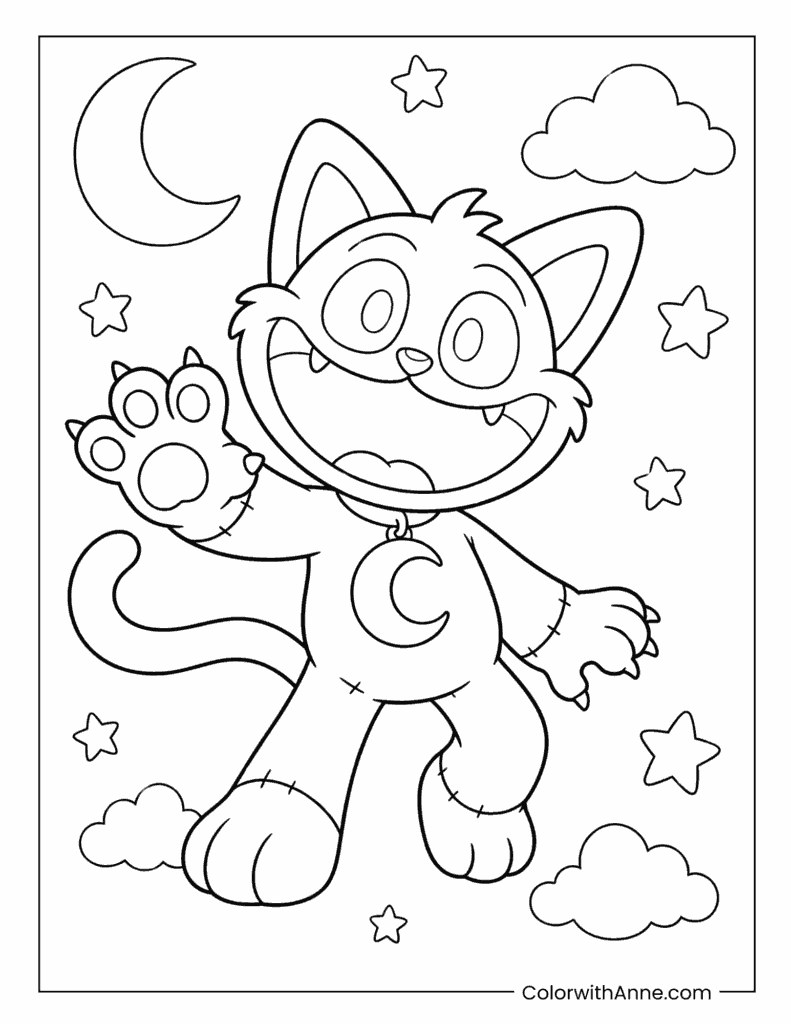CatNap Under Moon And Stars Coloring Page
