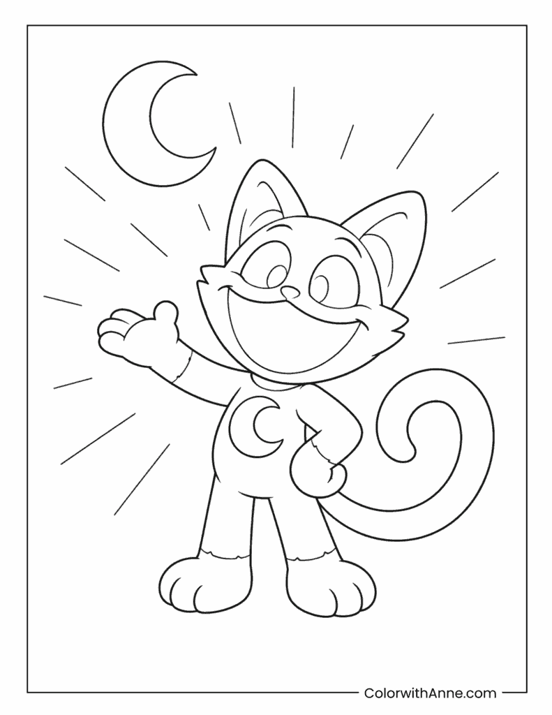 CatNap Waving Under Sunburst Coloring Page