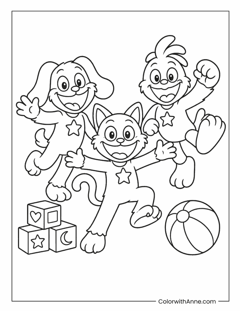 CatNap With Poppy Playtime Friends Coloring Page