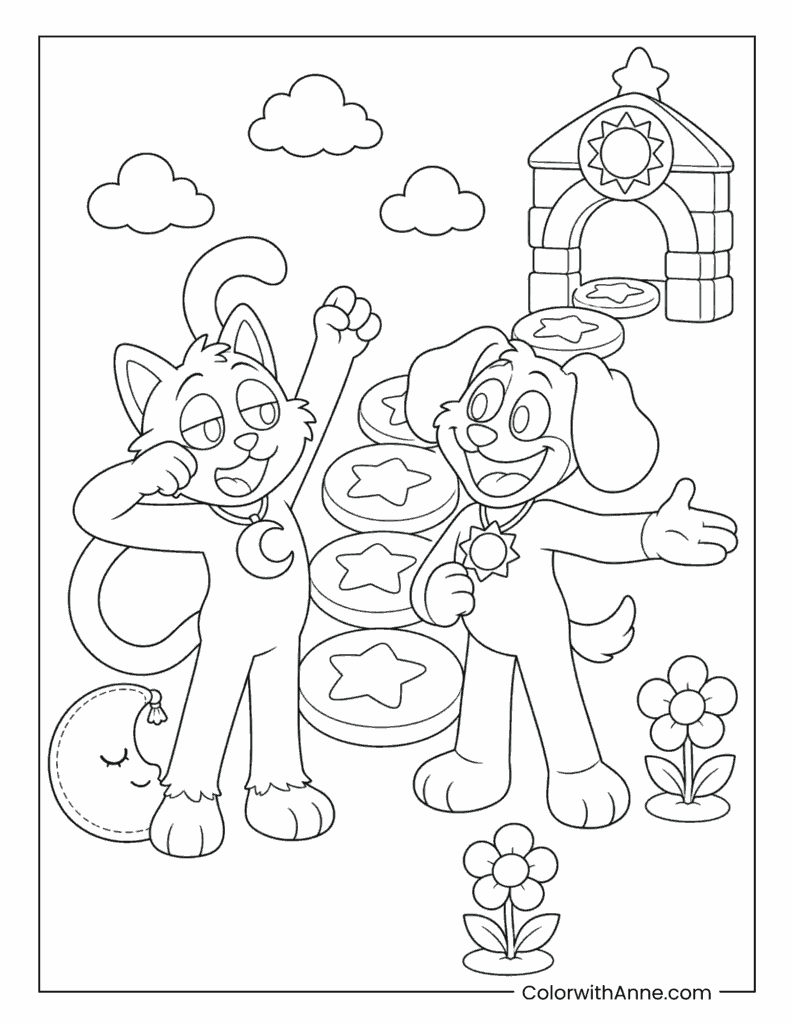 CatNap and DogDay Star Coin Adventure Coloring Page