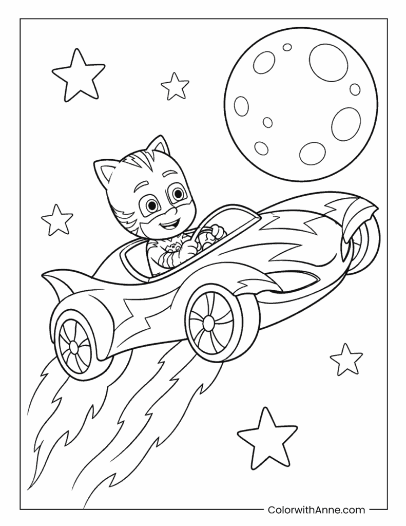 Catboy Flying Through Space Coloring Page