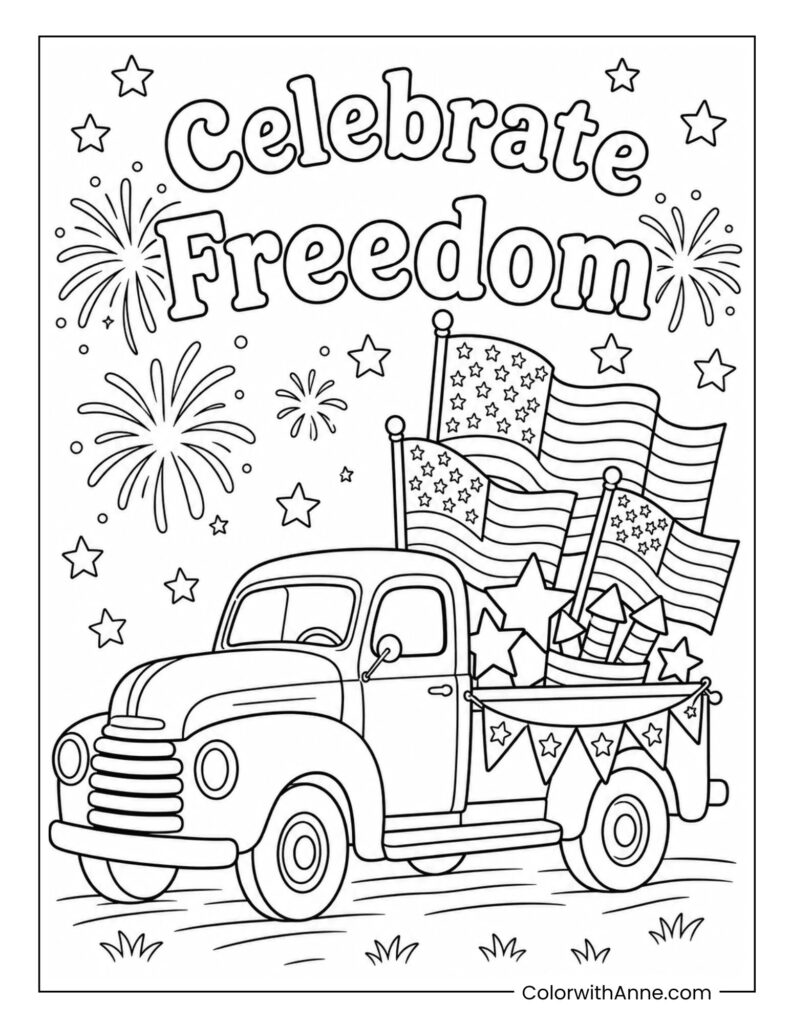 Celebrate Freedom Patriotic Truck Coloring Page