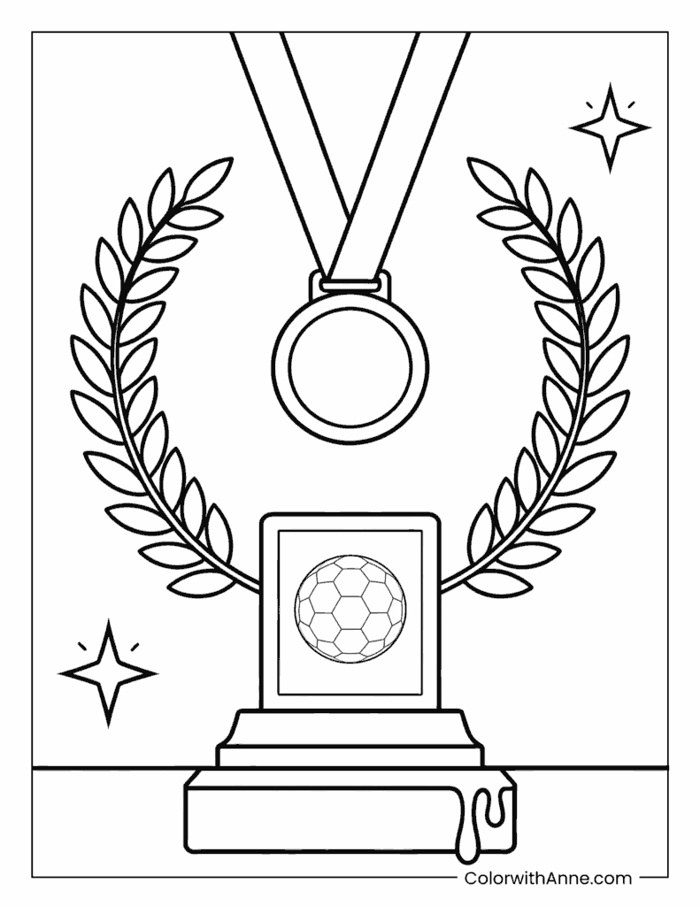 Champion Soccer Trophy with Medal Coloring Page