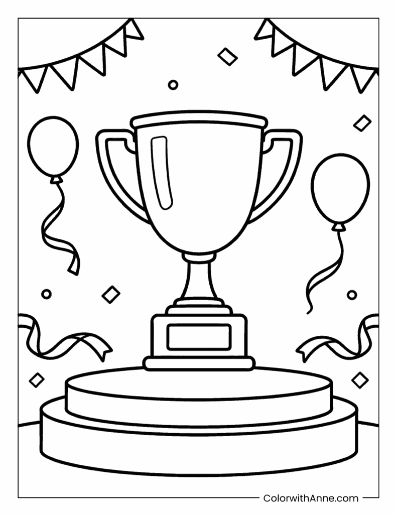 Championship Trophy on Podium Coloring Page