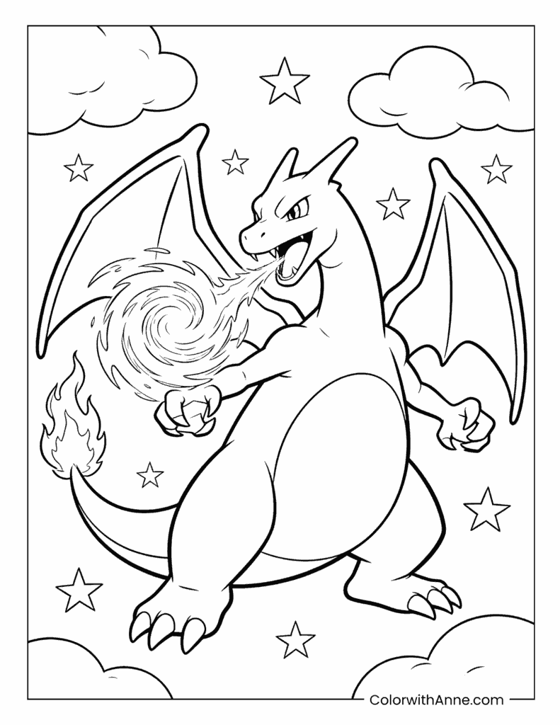 Charizard Breathing Fiery Blast Coloring Page