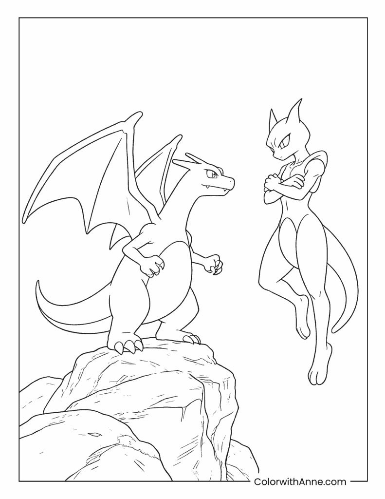 Charizard Confronts Mewtwo Coloring Page