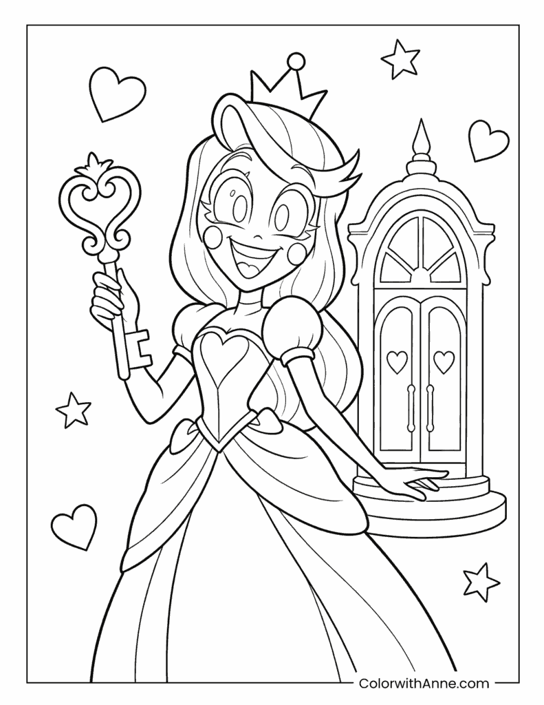 Charlie Morningstar Holding the Hazbin Hotel Key Coloring Page