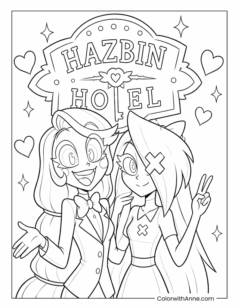 Charlie Morningstar and Vaggie at the Hazbin Hotel Coloring Page