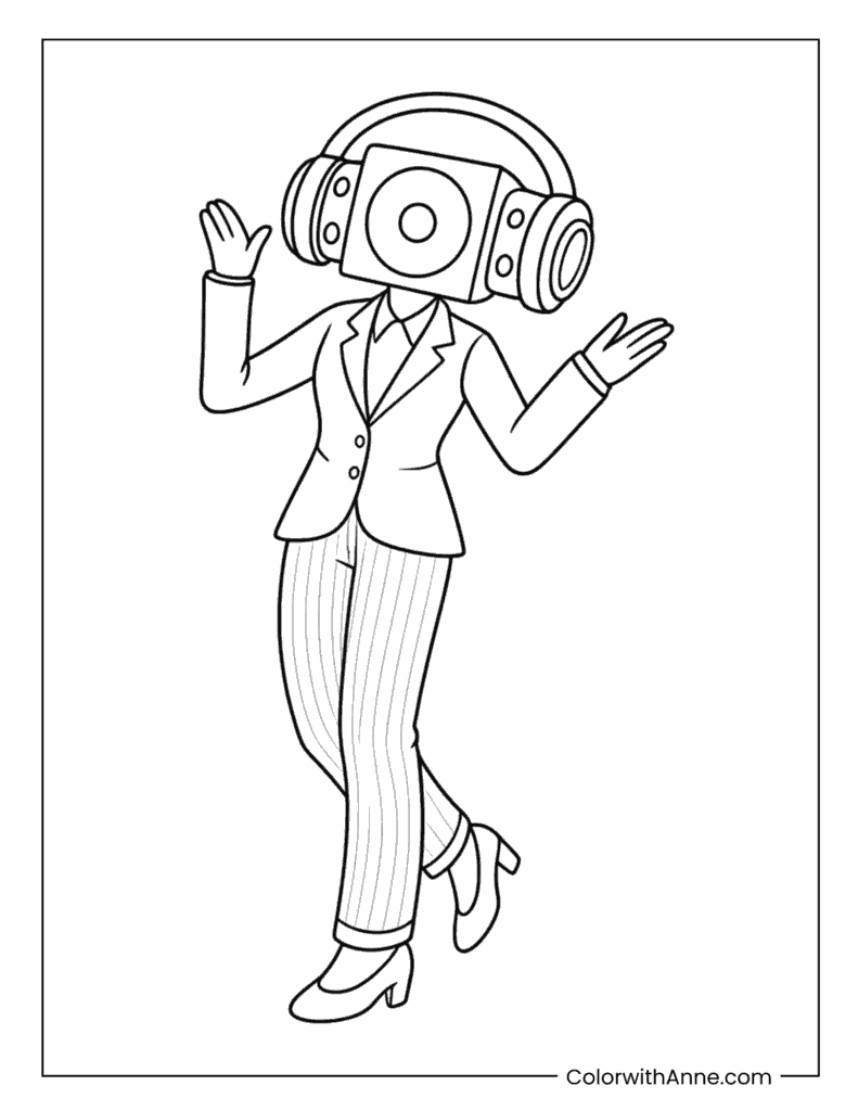 Cheerful Speaker Woman Dancing Coloring Page