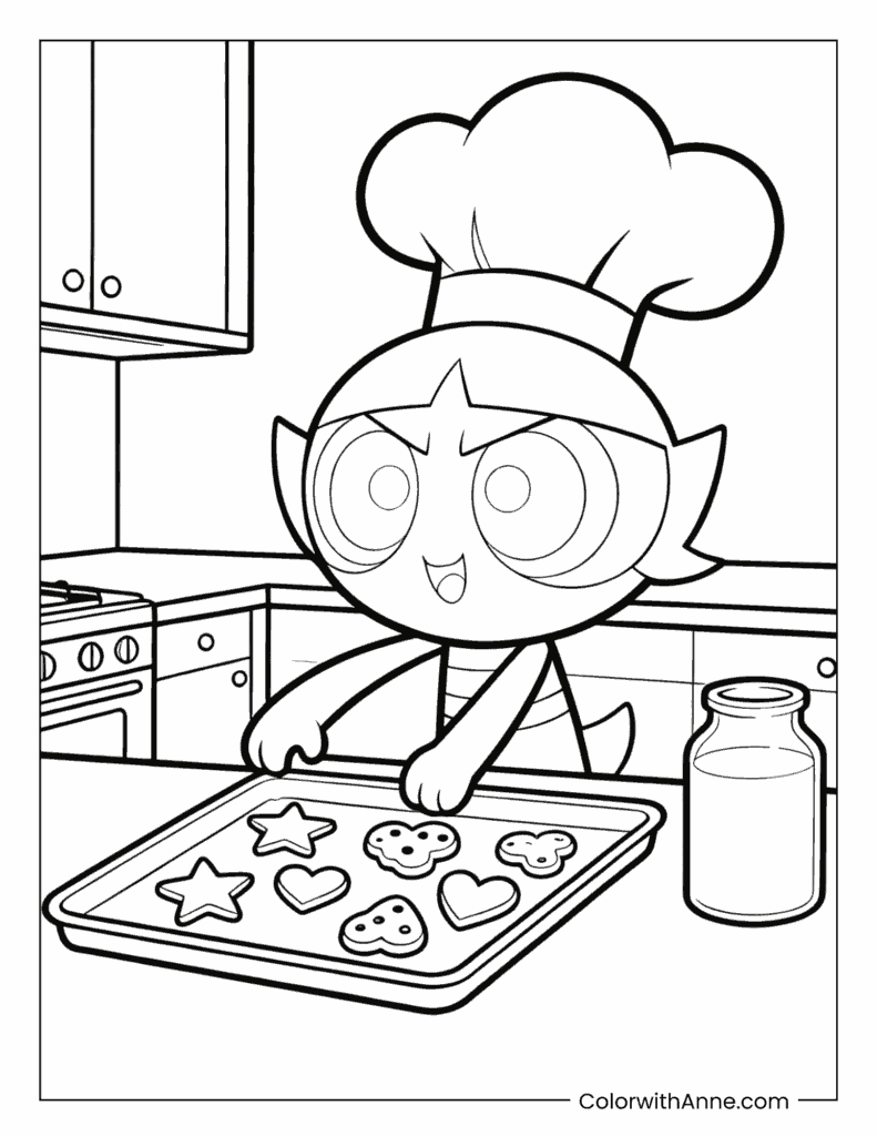 Chef Buttercup Baking Cookies Coloring Page
