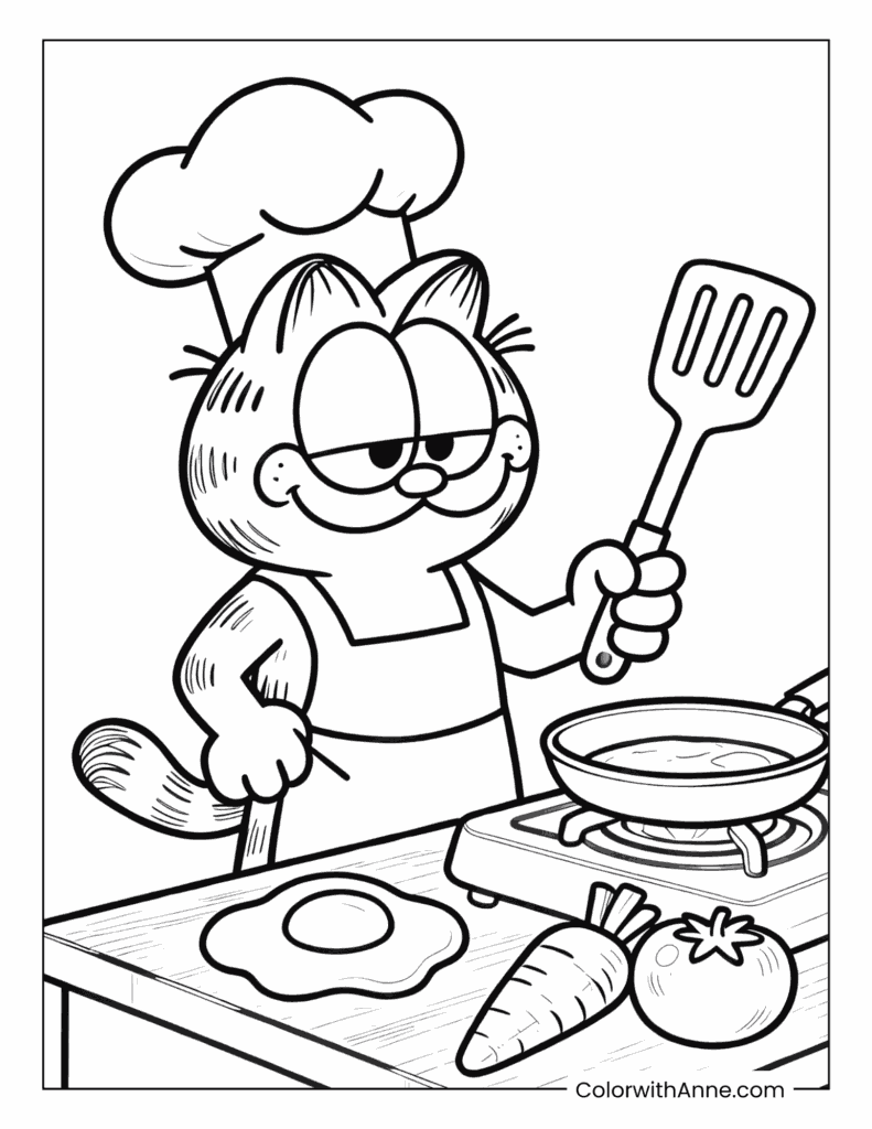 Chef Garfield in the Kitchen Coloring Page