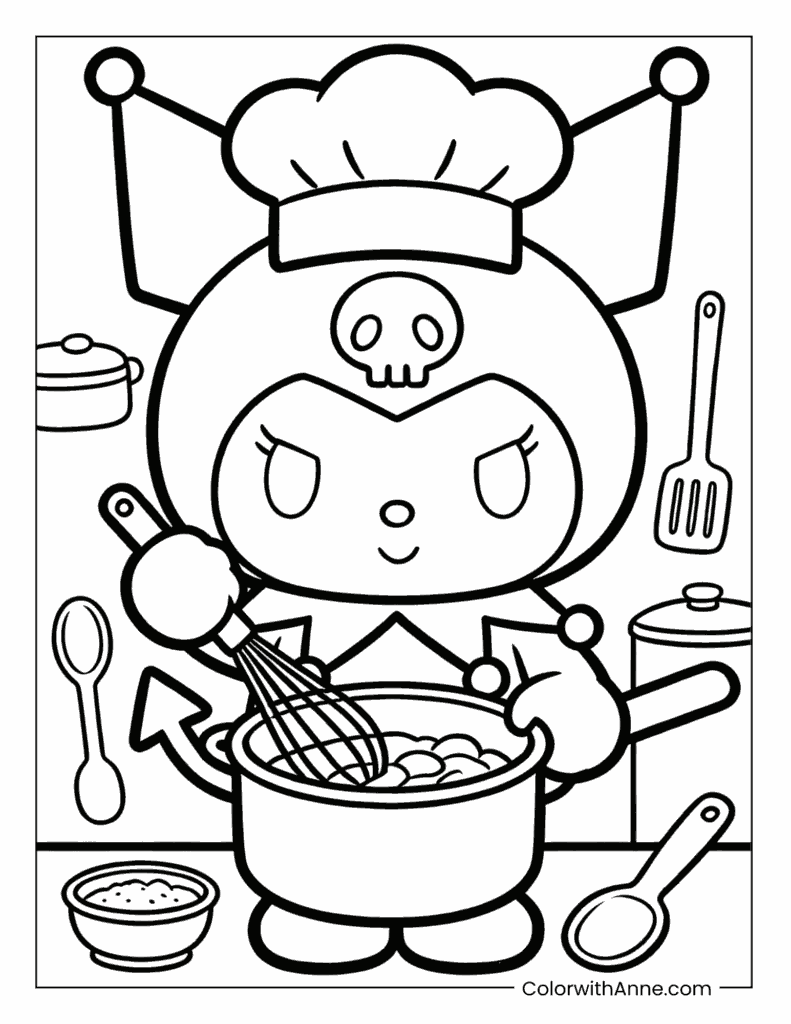 Chef Kuromi Cooking in the Kitchen Coloring Page
