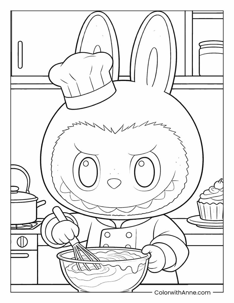 Chef Labubu Baking Fun Coloring Page
