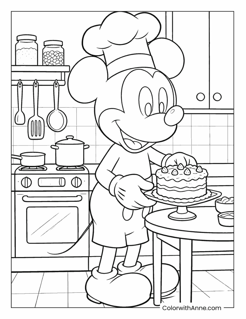 Chef Mickey Mouse in the Kitchen Coloring Page