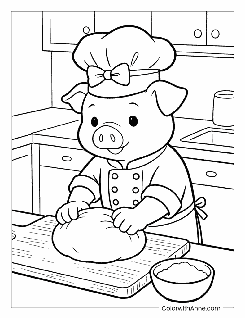 Chef Pig in the Kitchen Coloring Page