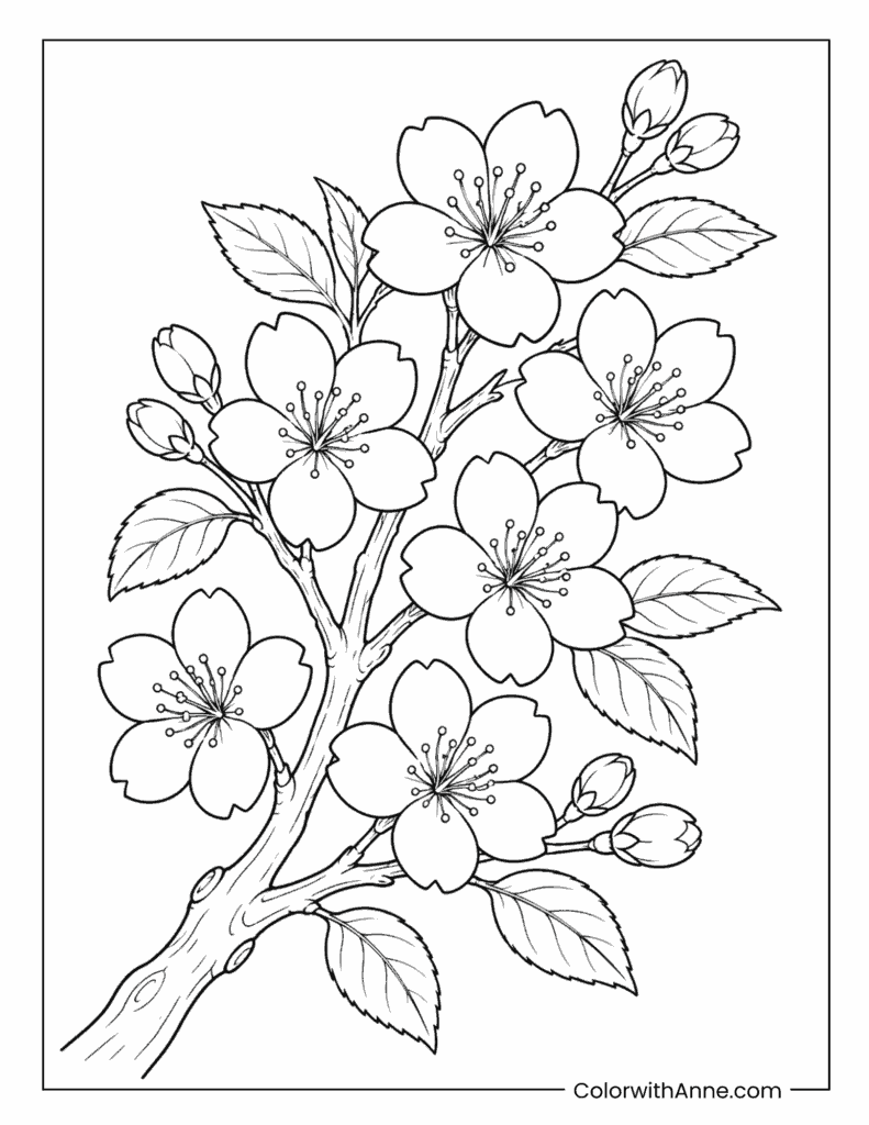 Cherry Blossom Branch Coloring Page