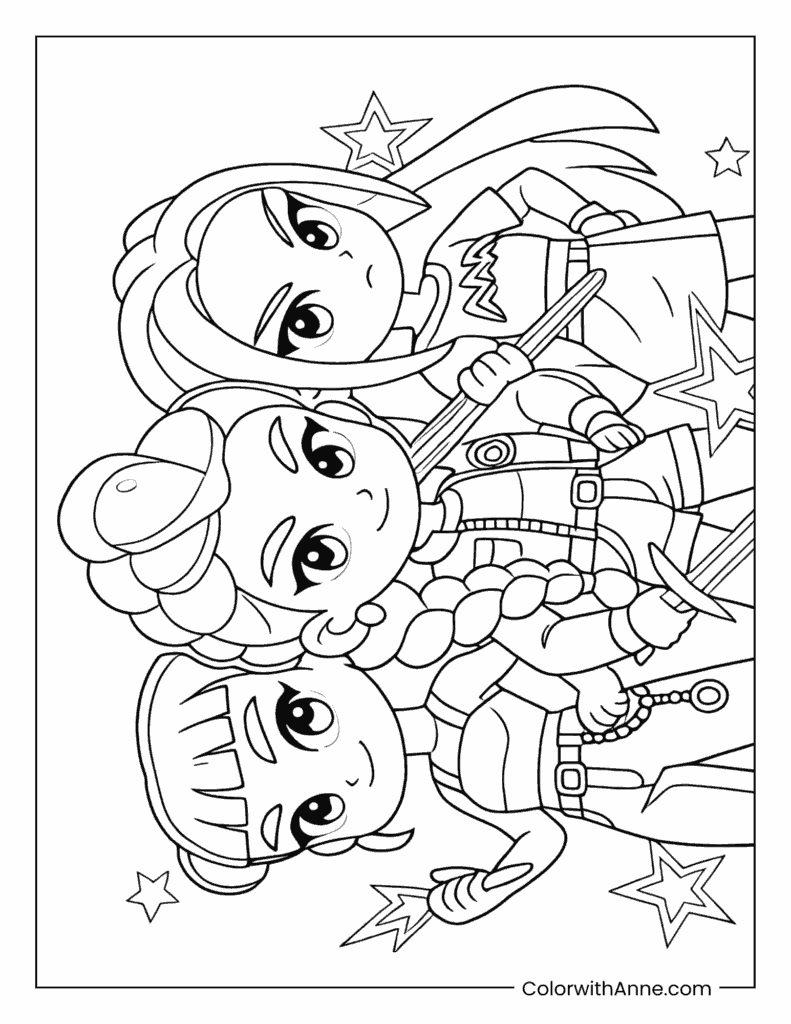 Chibi Hero Trio K-Pop Demon Hunters Coloring Page