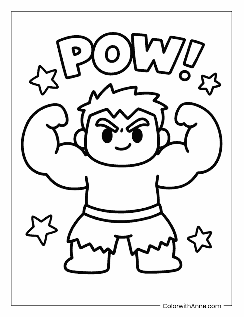 Chibi Hulk Flexing Muscles Coloring Page