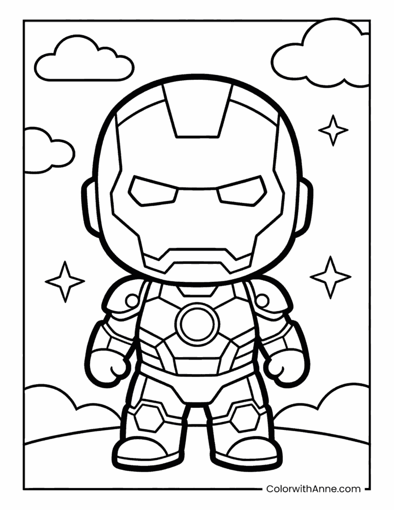 Chibi Iron Man in the Sky Coloring Page