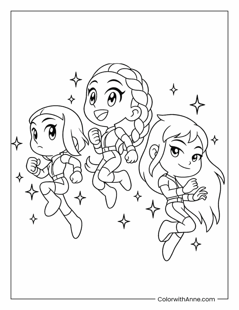 Chibi KPop Superstars Coloring Page