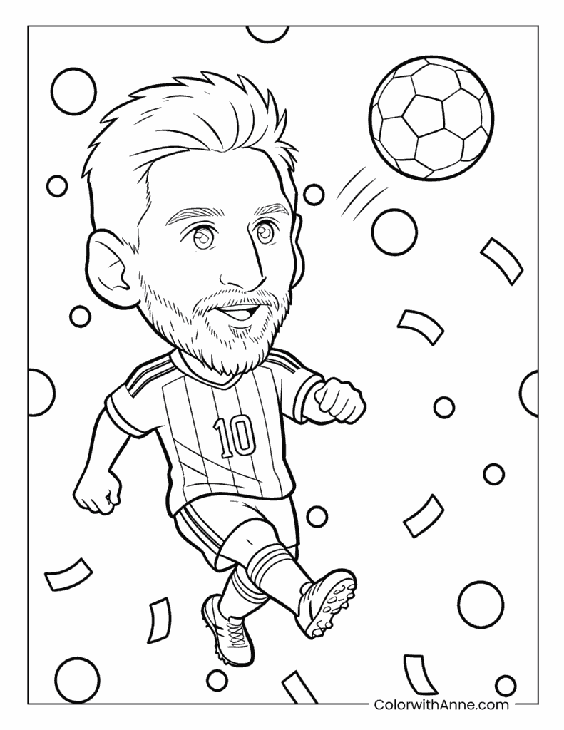 Chibi Messi Running with Ball Coloring Page