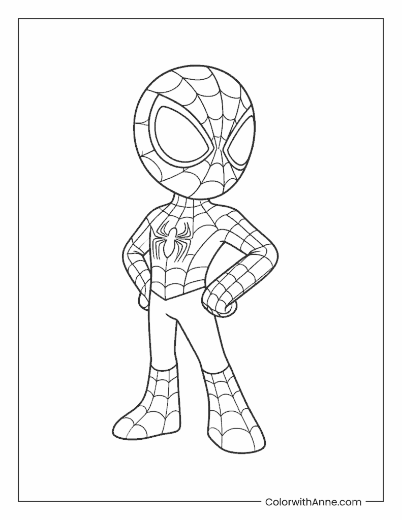 Chibi Spider Man Standing with Hands on Hips Coloring Page