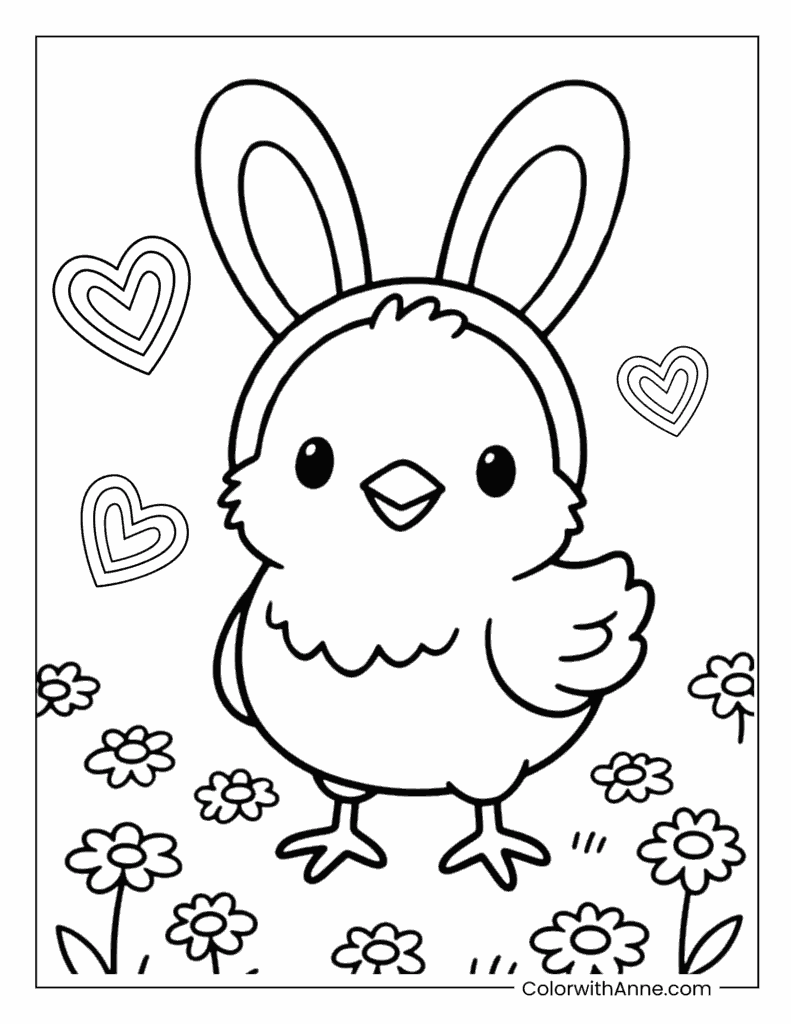 Chick Wearing Bunny Ears Coloring Page