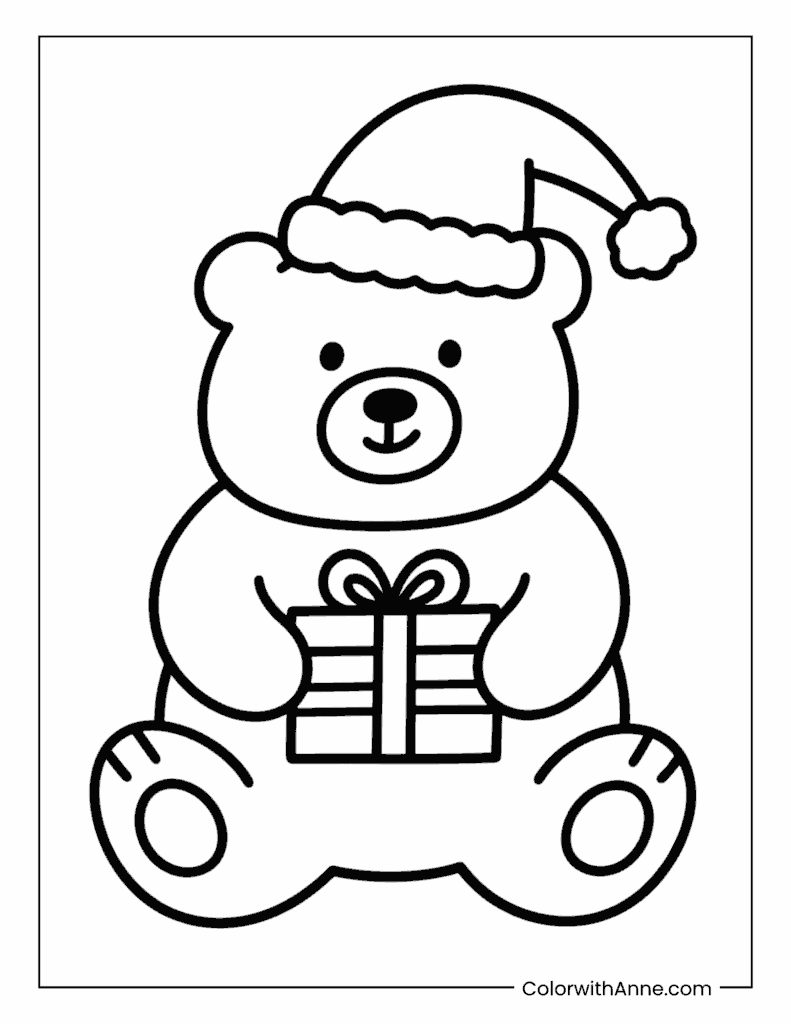 Christmas Bear with Presents Coloring Page