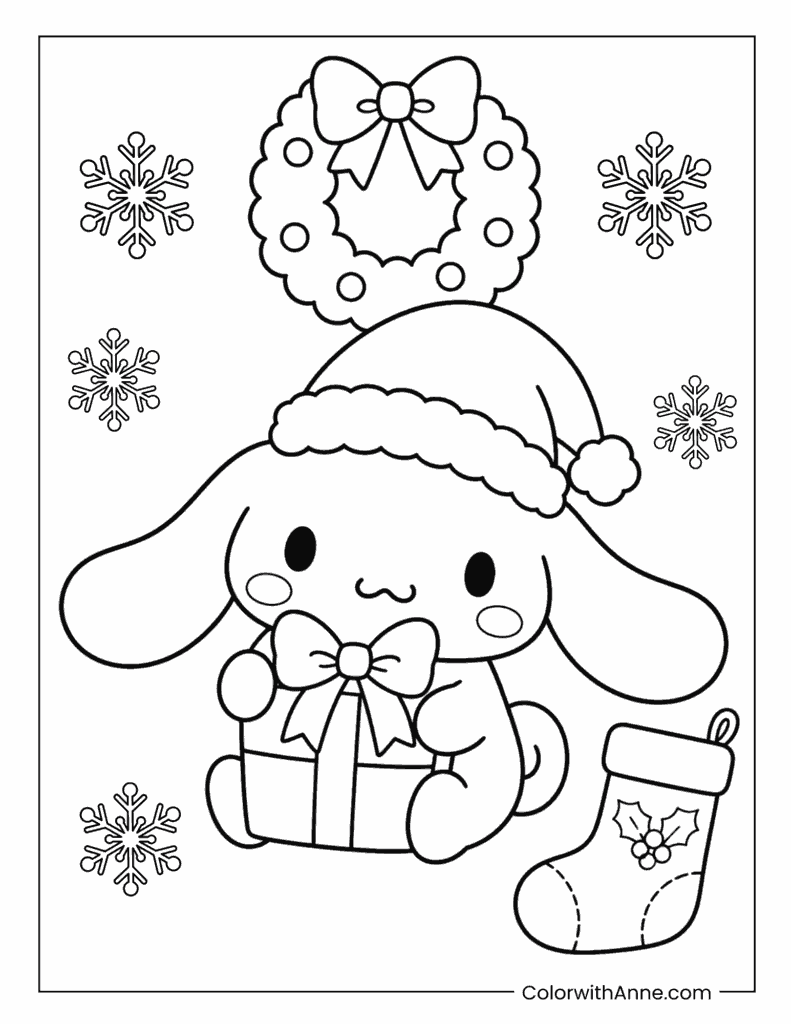 Christmas Cinnamoroll with Gift Coloring Page