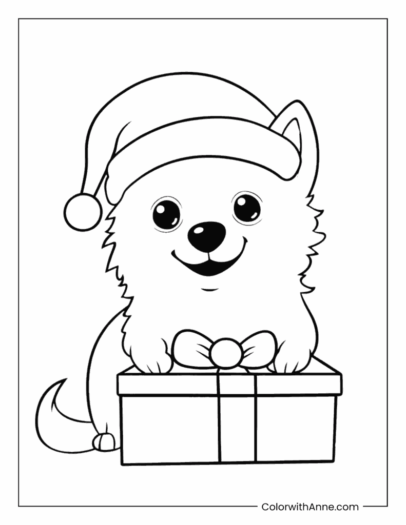 Christmas Dog with Santa Hat Coloring Page