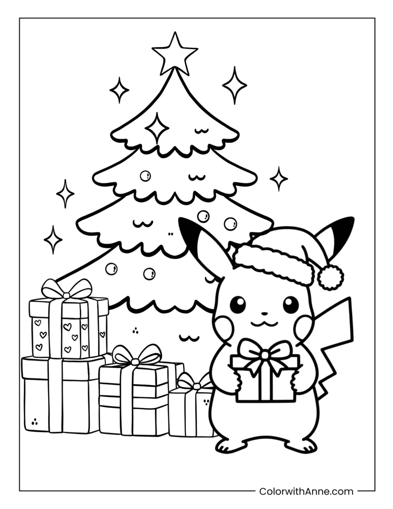Christmas Pikachu Coloring Page