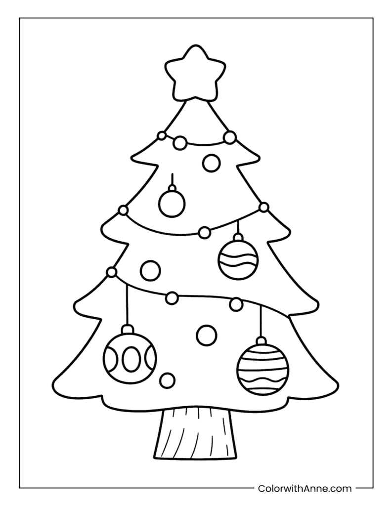 Christmas Tree with Big Ornaments Coloring Page