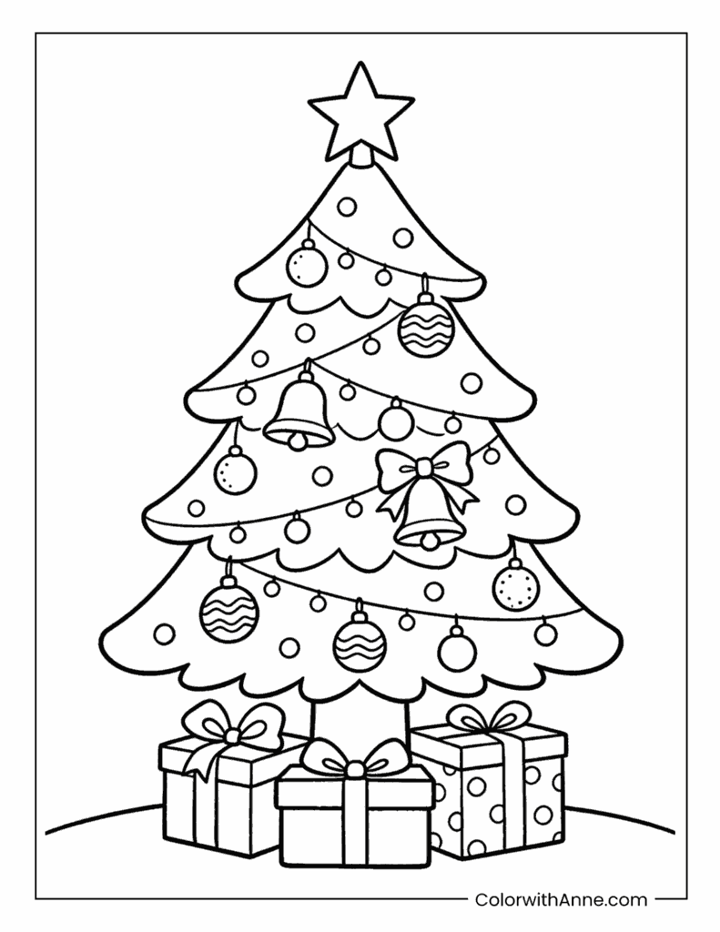 Christmas Tree with Gift Boxes Coloring Page